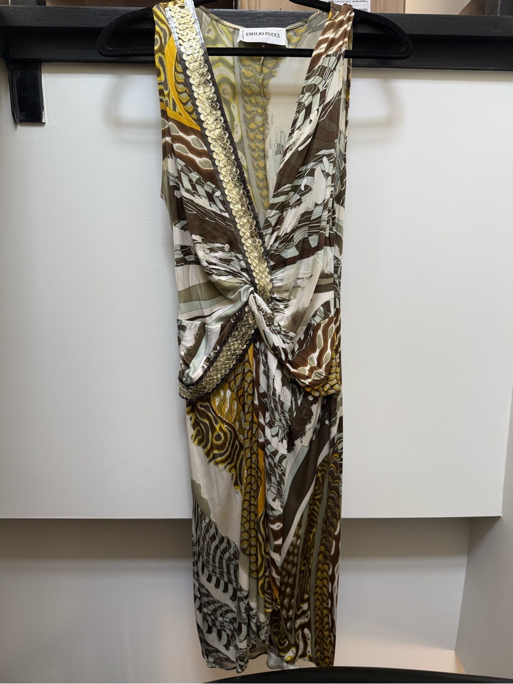 Emilio Pucci Brown & Olive Twist Beaded Wrap Midi Dress size S (can fit XS-M)
